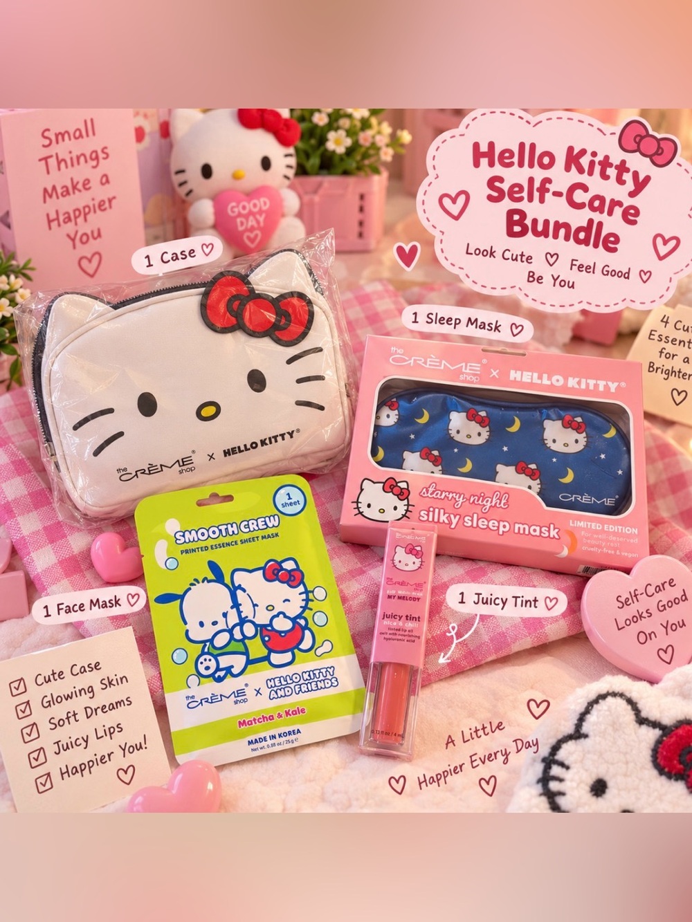 Hello Kitty Pink & White Self-Care Kids Bundle with Blue Sleep Mask